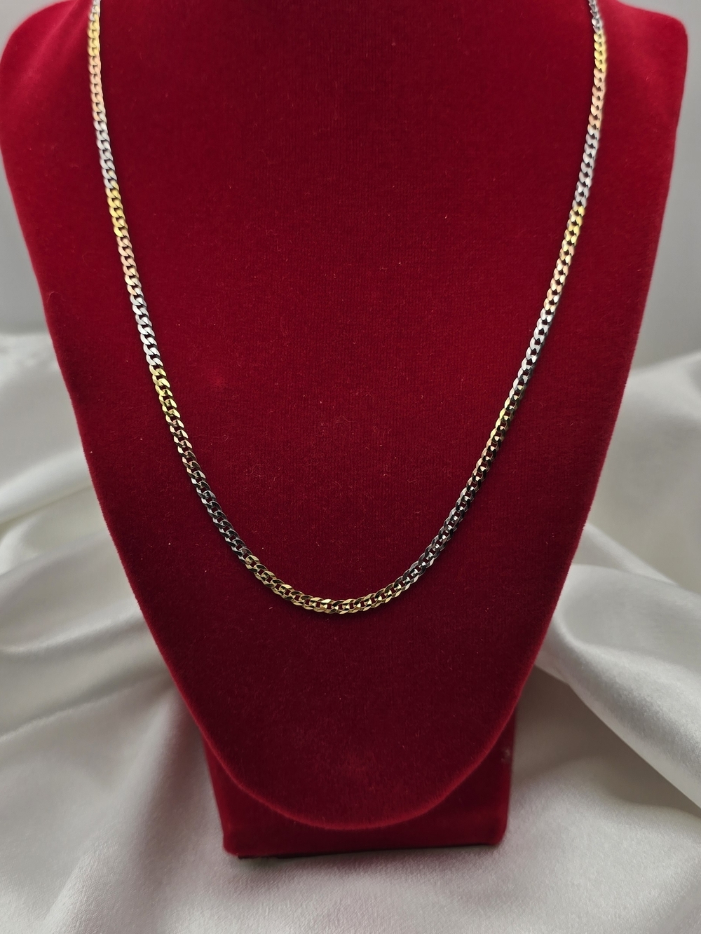 Tricolor Gold Over Sterling Silver 925 Italian Cuban Curb Chain Necklace